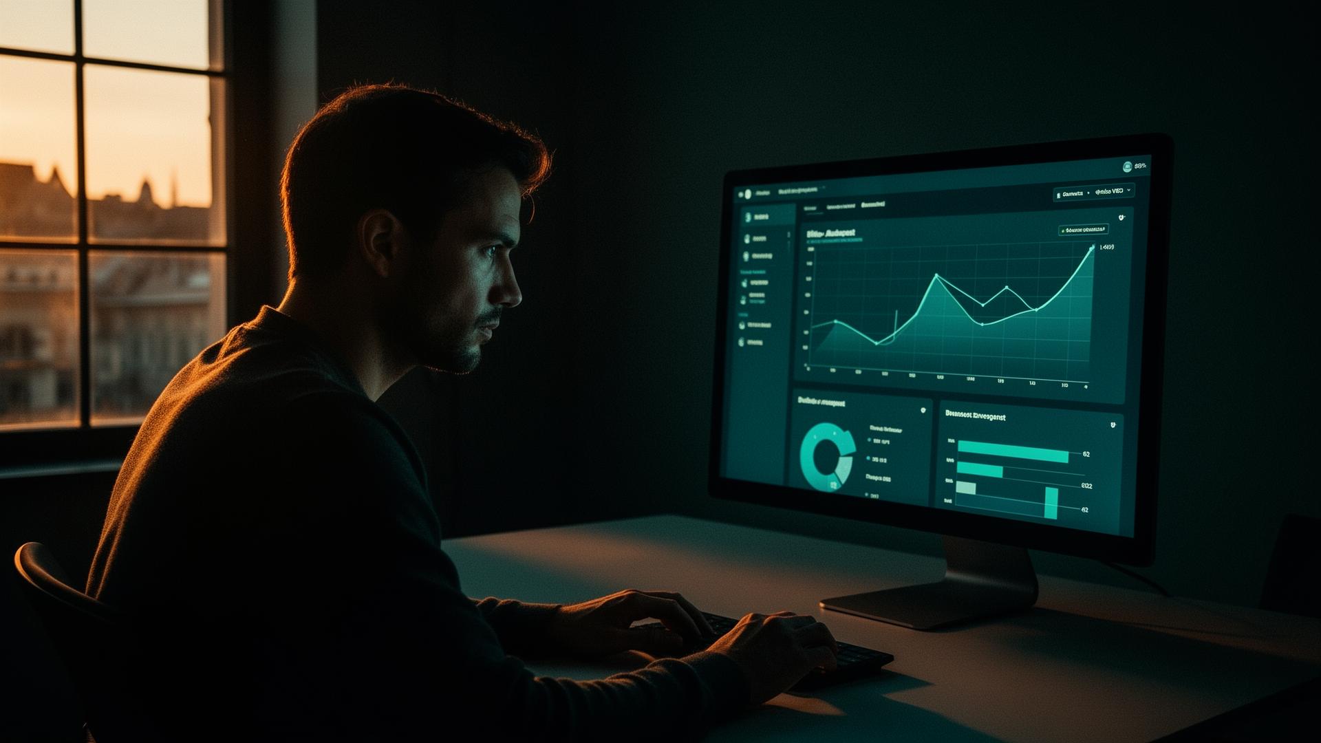 Direct-response Google Ads stratéga budapesti irodában analitika dashboard előtt